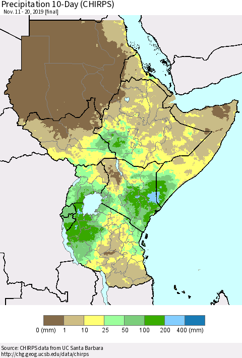 Eastern Africa Precipitation 10-Day (CHIRPS) Thematic Map For 11/11/2019 - 11/20/2019