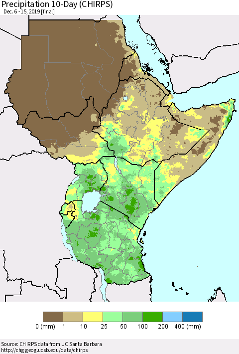 Eastern Africa Precipitation 10-Day (CHIRPS) Thematic Map For 12/6/2019 - 12/15/2019