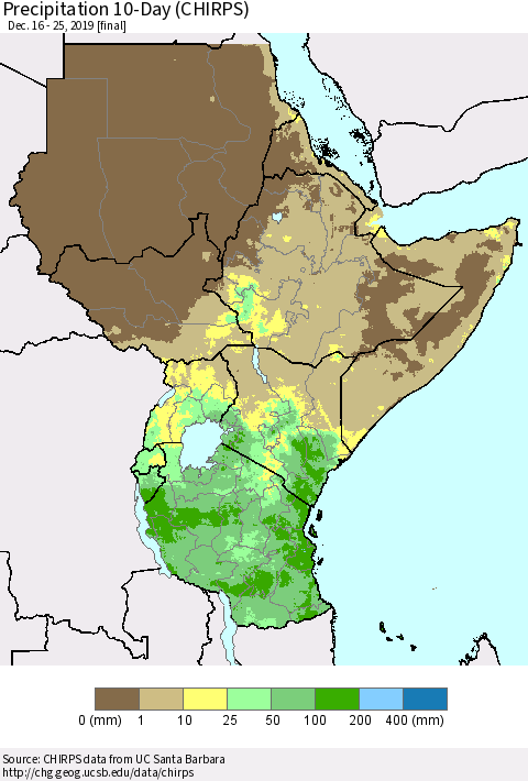 Eastern Africa Precipitation 10-Day (CHIRPS) Thematic Map For 12/16/2019 - 12/25/2019