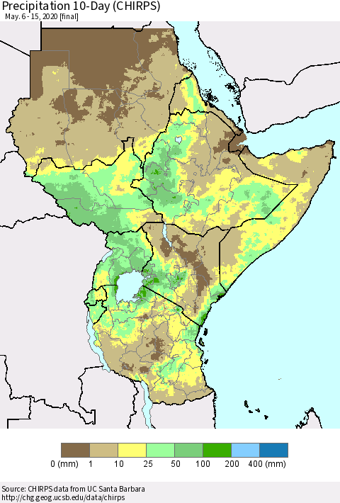 Eastern Africa Precipitation 10-Day (CHIRPS) Thematic Map For 5/6/2020 - 5/15/2020
