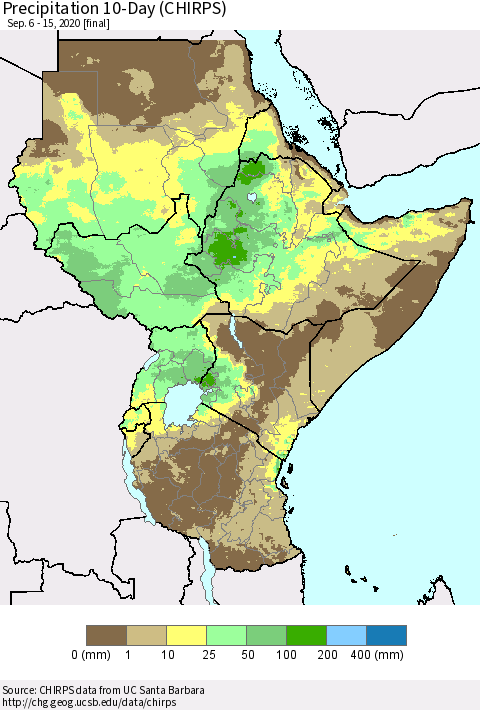 Eastern Africa Precipitation 10-Day (CHIRPS) Thematic Map For 9/6/2020 - 9/15/2020