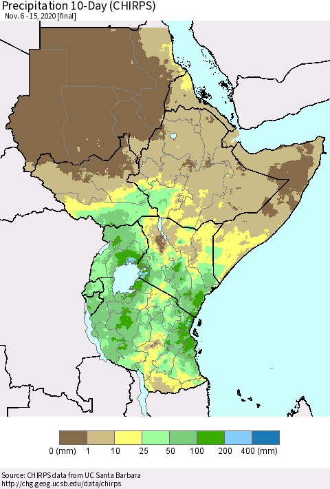 Eastern Africa Precipitation 10-Day (CHIRPS) Thematic Map For 11/6/2020 - 11/15/2020