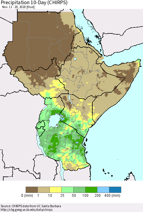 Eastern Africa Precipitation 10-Day (CHIRPS) Thematic Map For 11/11/2020 - 11/20/2020