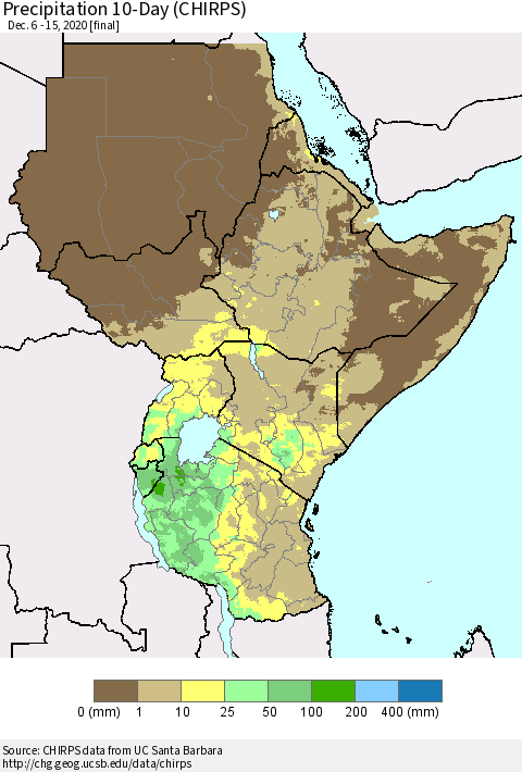 Eastern Africa Precipitation 10-Day (CHIRPS) Thematic Map For 12/6/2020 - 12/15/2020