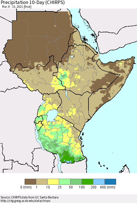 Eastern Africa Precipitation 10-Day (CHIRPS) Thematic Map For 3/6/2021 - 3/15/2021