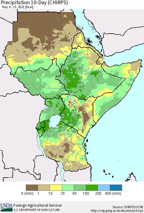 Eastern Africa Precipitation 10-Day (CHIRPS) Thematic Map For 5/6/2021 - 5/15/2021