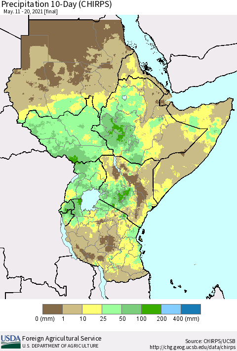 Eastern Africa Precipitation 10-Day (CHIRPS) Thematic Map For 5/11/2021 - 5/20/2021