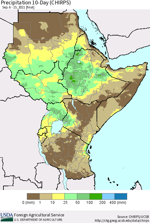 Eastern Africa Precipitation 10-Day (CHIRPS) Thematic Map For 9/6/2021 - 9/15/2021
