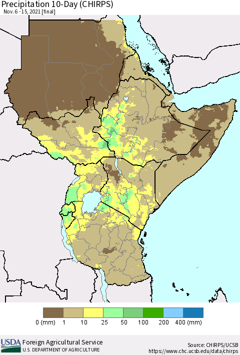 Eastern Africa Precipitation 10-Day (CHIRPS) Thematic Map For 11/6/2021 - 11/15/2021