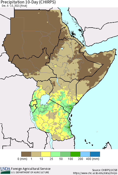 Eastern Africa Precipitation 10-Day (CHIRPS) Thematic Map For 12/6/2021 - 12/15/2021