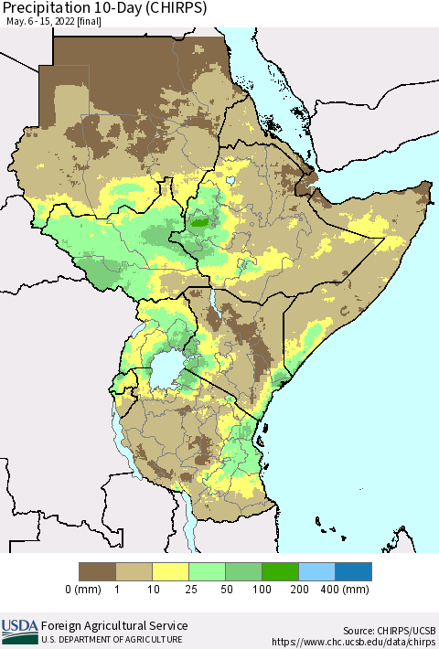 Eastern Africa Precipitation 10-Day (CHIRPS) Thematic Map For 5/6/2022 - 5/15/2022
