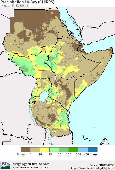 Eastern Africa Precipitation 10-Day (CHIRPS) Thematic Map For 5/11/2022 - 5/20/2022