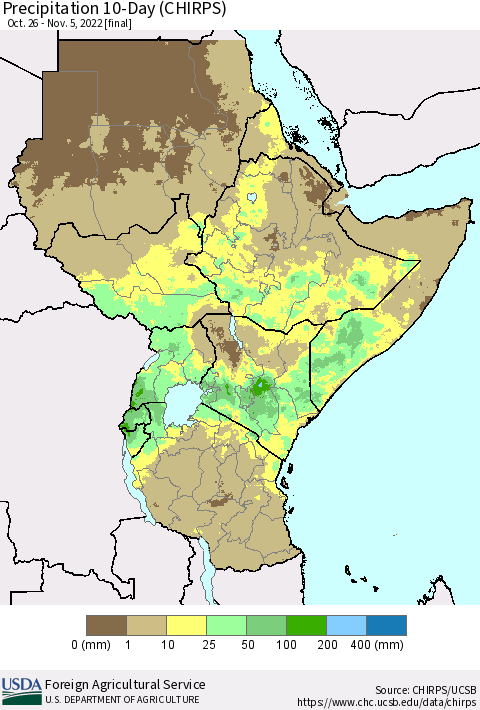 Eastern Africa Precipitation 10-Day (CHIRPS) Thematic Map For 10/26/2022 - 11/5/2022