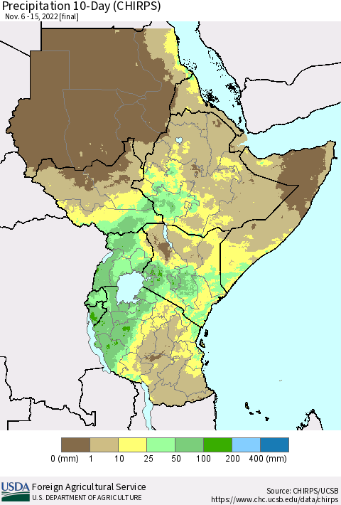 Eastern Africa Precipitation 10-Day (CHIRPS) Thematic Map For 11/6/2022 - 11/15/2022