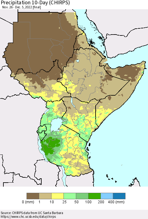 Eastern Africa Precipitation 10-Day (CHIRPS) Thematic Map For 11/26/2022 - 12/5/2022