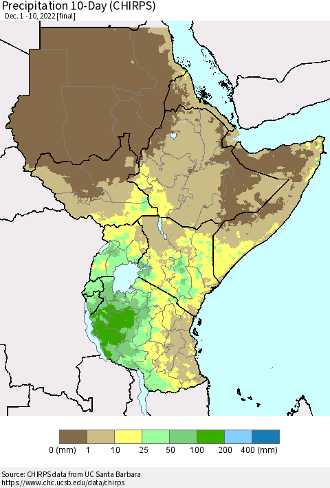 Eastern Africa Precipitation 10-Day (CHIRPS) Thematic Map For 12/1/2022 - 12/10/2022