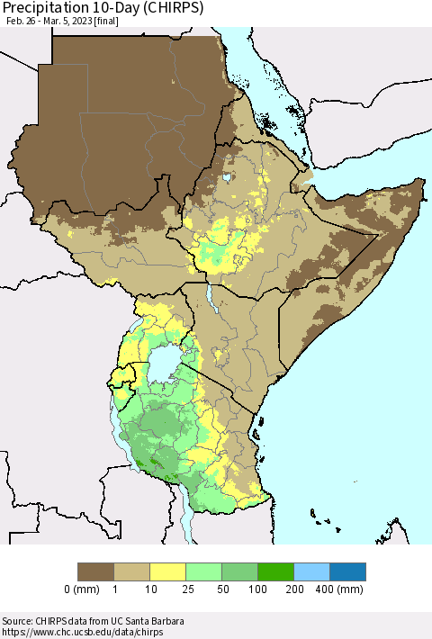 Eastern Africa Precipitation 10-Day (CHIRPS) Thematic Map For 2/26/2023 - 3/5/2023