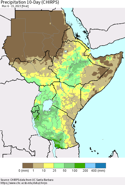 Eastern Africa Precipitation 10-Day (CHIRPS) Thematic Map For 3/6/2023 - 3/15/2023