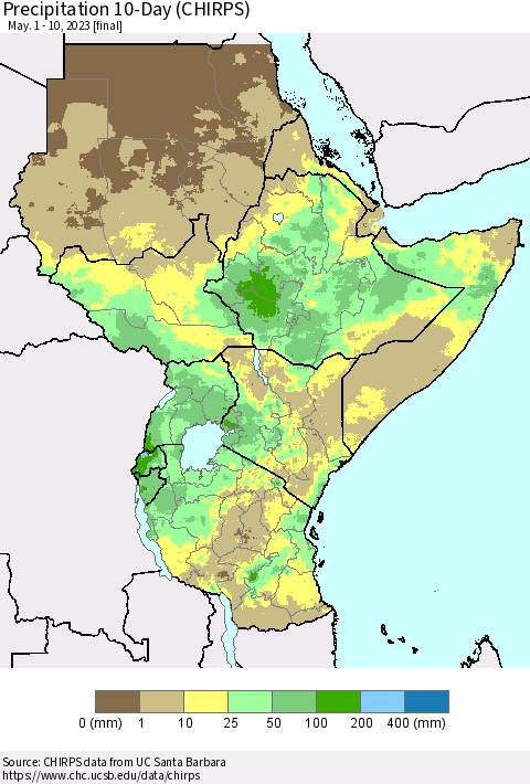Eastern Africa Precipitation 10-Day (CHIRPS) Thematic Map For 5/1/2023 - 5/10/2023