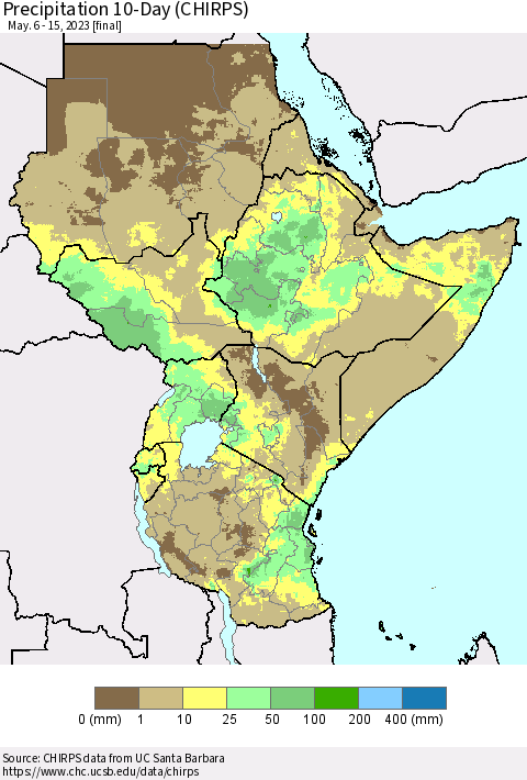 Eastern Africa Precipitation 10-Day (CHIRPS) Thematic Map For 5/6/2023 - 5/15/2023