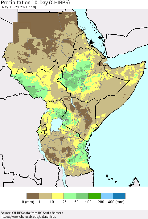Eastern Africa Precipitation 10-Day (CHIRPS) Thematic Map For 5/11/2023 - 5/20/2023