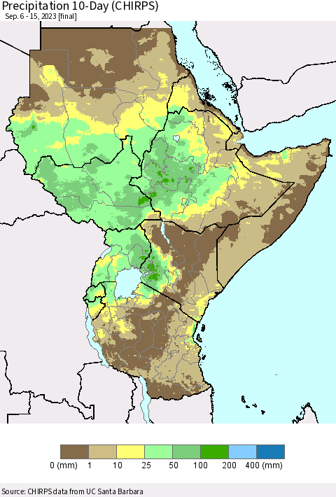 Eastern Africa Precipitation 10-Day (CHIRPS) Thematic Map For 9/6/2023 - 9/15/2023