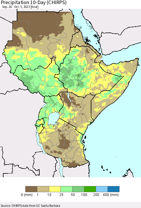 Eastern Africa Precipitation 10-Day (CHIRPS) Thematic Map For 9/26/2023 - 10/5/2023