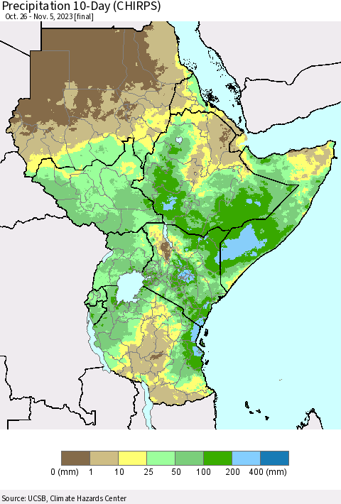 Eastern Africa Precipitation 10-Day (CHIRPS) Thematic Map For 10/26/2023 - 11/5/2023