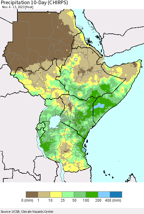 Eastern Africa Precipitation 10-Day (CHIRPS) Thematic Map For 11/6/2023 - 11/15/2023