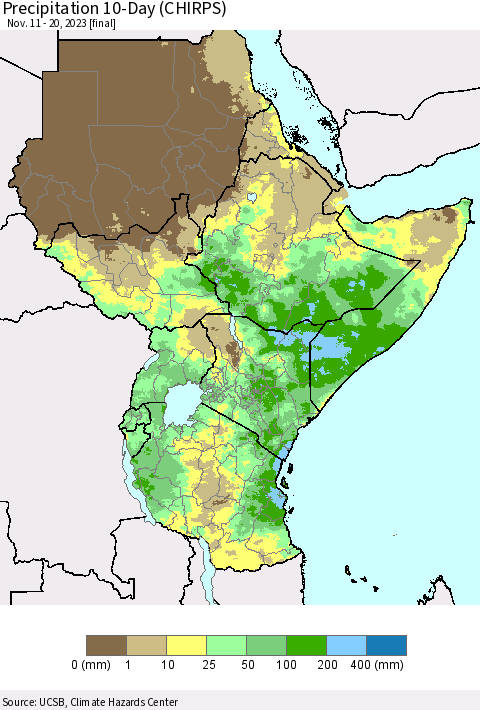 Eastern Africa Precipitation 10-Day (CHIRPS) Thematic Map For 11/11/2023 - 11/20/2023