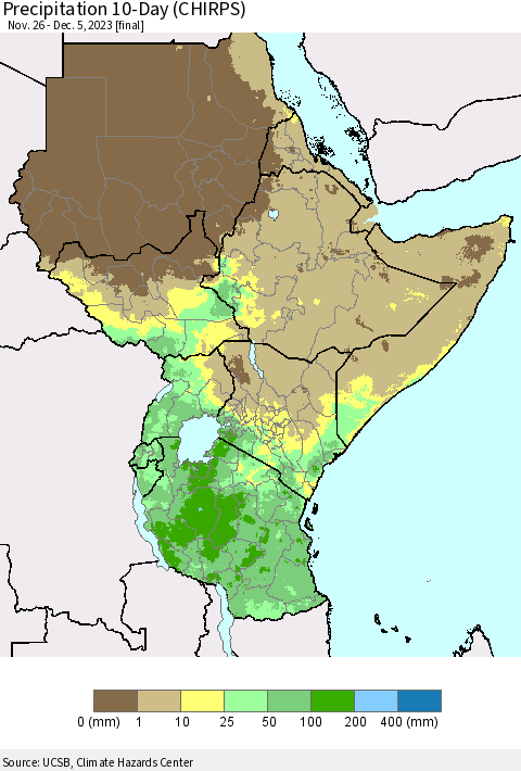 Eastern Africa Precipitation 10-Day (CHIRPS) Thematic Map For 11/26/2023 - 12/5/2023