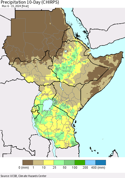 Eastern Africa Precipitation 10-Day (CHIRPS) Thematic Map For 3/6/2024 - 3/15/2024