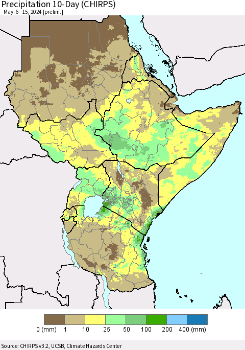 Eastern Africa Precipitation 10-Day (CHIRPS) Thematic Map For 5/6/2024 - 5/15/2024