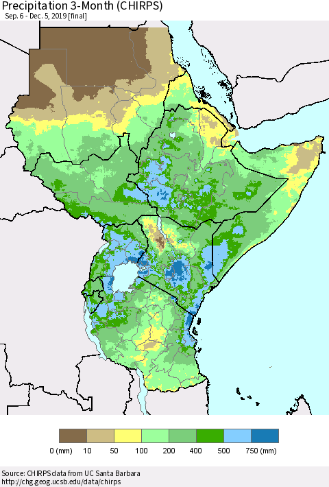 Eastern Africa Precipitation 3-Month (CHIRPS) Thematic Map For 9/6/2019 - 12/5/2019