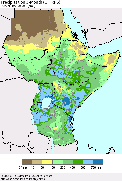 Eastern Africa Precipitation 3-Month (CHIRPS) Thematic Map For 9/21/2019 - 12/20/2019