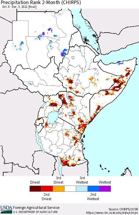 Eastern Africa Precipitation Rank 2-Month (CHIRPS) Thematic Map For 10/6/2021 - 12/5/2021