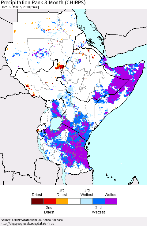 Eastern Africa Precipitation Rank 3-Month (CHIRPS) Thematic Map For 12/6/2019 - 3/5/2020