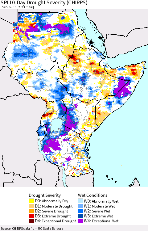 Eastern Africa SPI 10-Day Drought Severity (CHIRPS) Thematic Map For 9/6/2023 - 9/15/2023