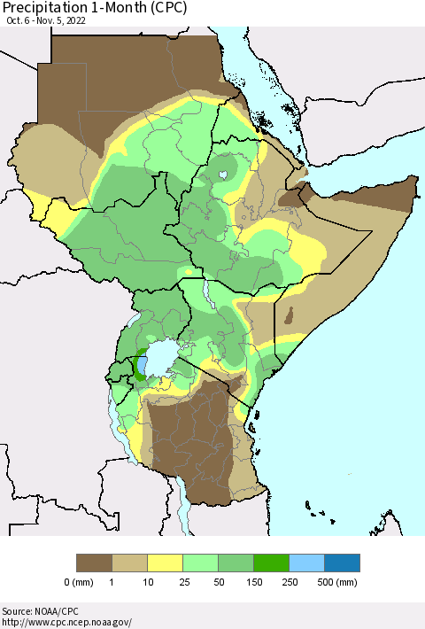 Eastern Africa Precipitation 1-Month (CPC) Thematic Map For 10/6/2022 - 11/5/2022