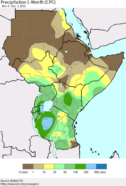 Eastern Africa Precipitation 1-Month (CPC) Thematic Map For 11/6/2022 - 12/5/2022