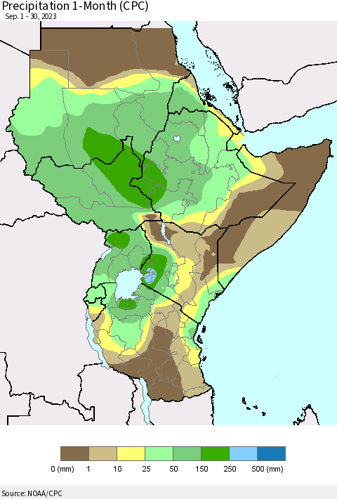 Eastern Africa Precipitation 1-Month (CPC) Thematic Map For 9/1/2023 - 9/30/2023