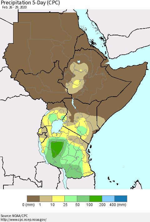 Eastern Africa Precipitation 5-Day (CPC) Thematic Map For 2/26/2020 - 2/29/2020