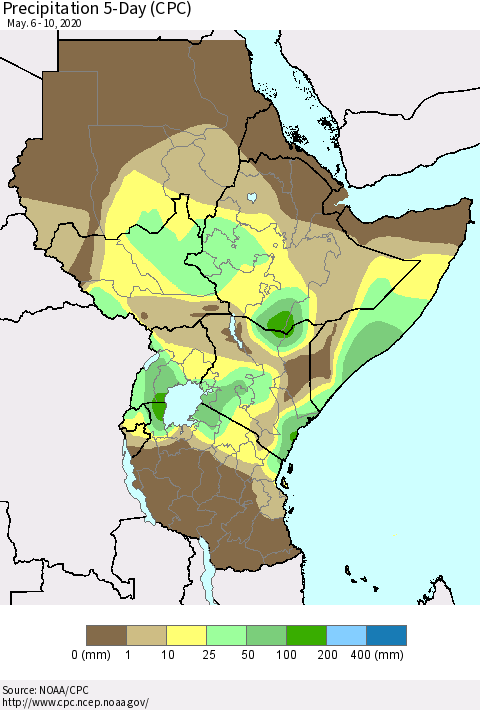 Eastern Africa Precipitation 5-Day (CPC) Thematic Map For 5/6/2020 - 5/10/2020