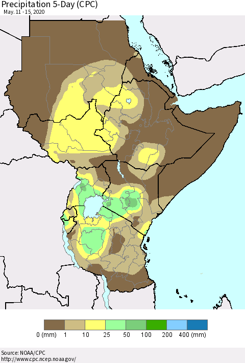 Eastern Africa Precipitation 5-Day (CPC) Thematic Map For 5/11/2020 - 5/15/2020