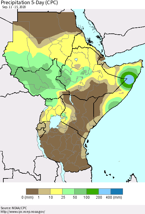 Eastern Africa Precipitation 5-Day (CPC) Thematic Map For 9/11/2020 - 9/15/2020