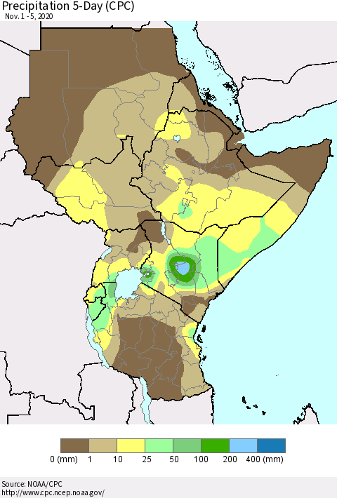 Eastern Africa Precipitation 5-Day (CPC) Thematic Map For 11/1/2020 - 11/5/2020