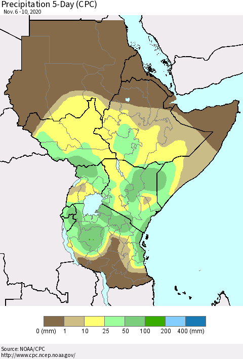 Eastern Africa Precipitation 5-Day (CPC) Thematic Map For 11/6/2020 - 11/10/2020