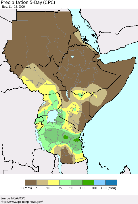 Eastern Africa Precipitation 5-Day (CPC) Thematic Map For 11/11/2020 - 11/15/2020