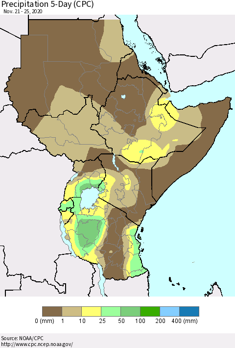 Eastern Africa Precipitation 5-Day (CPC) Thematic Map For 11/21/2020 - 11/25/2020