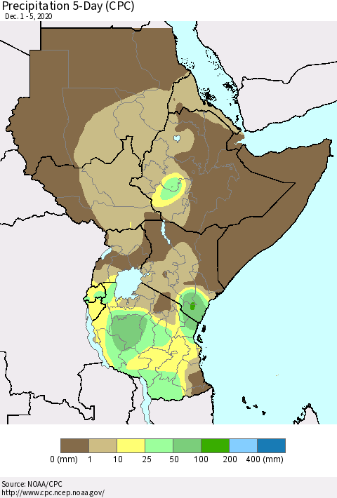 Eastern Africa Precipitation 5-Day (CPC) Thematic Map For 12/1/2020 - 12/5/2020